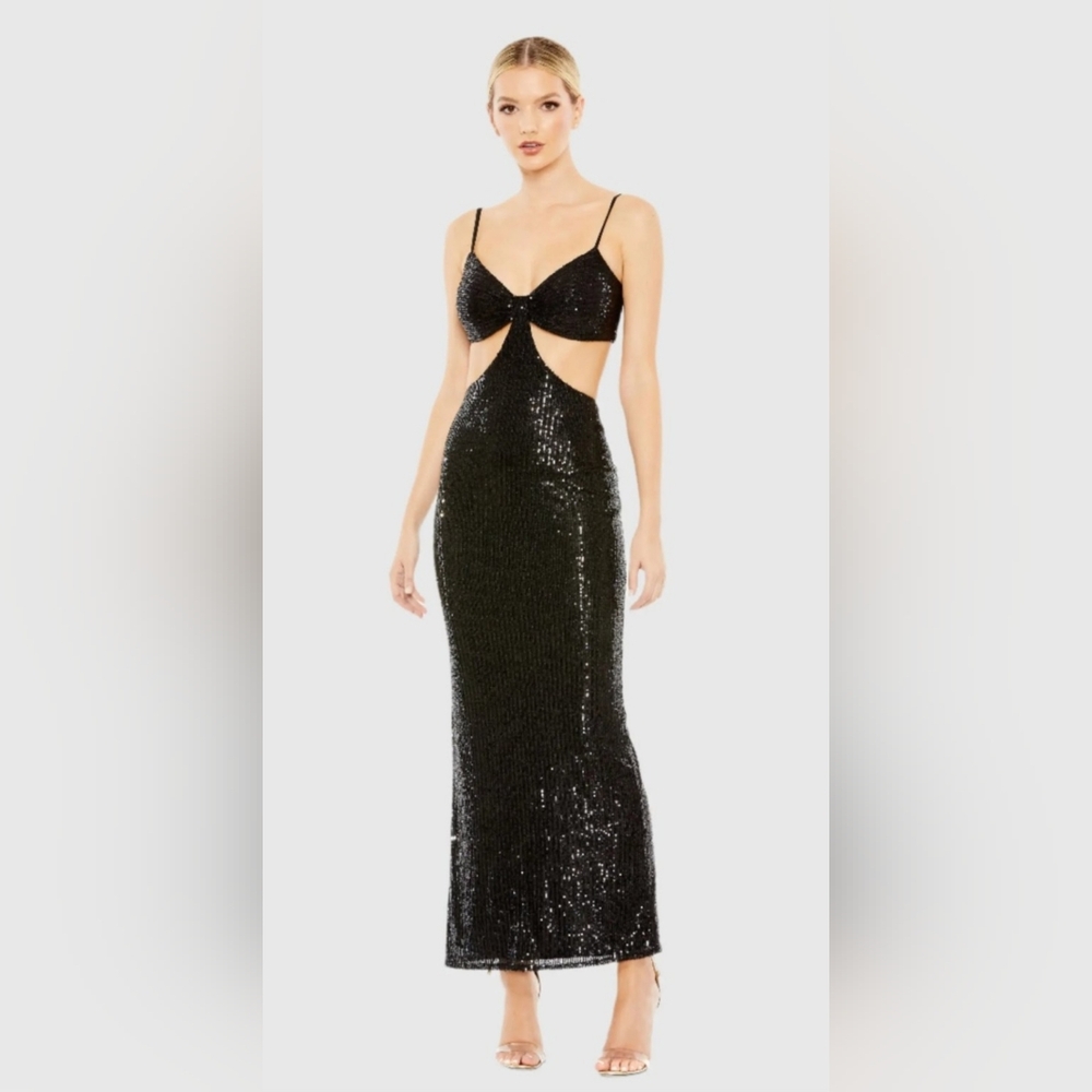 Mac Duggal Black Sequin Evening Dress With Cut-outs, Size 4